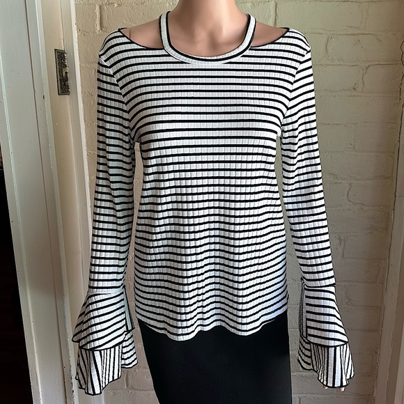 Altar’d State size small black and white stripped statement sleeve blouse - Picture 1 of 16
